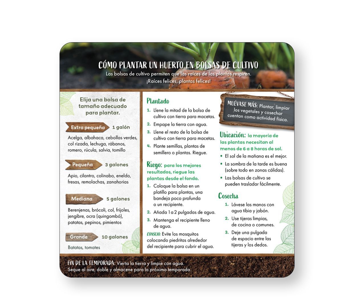 Grow Bag w/ Tip Card 5 Gallon Fresh Baby Nutrition Education